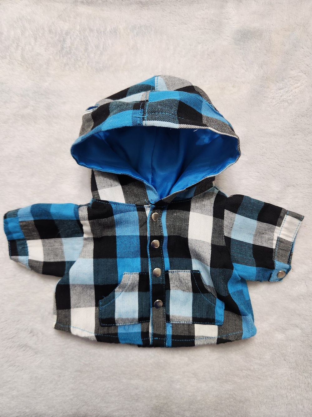 Vintage Build-A-Bear Workshop Blue Buffalo Plaid Flannel Snap-Up Hoodie Shirt